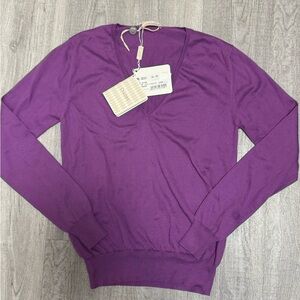 Cruciani Purple V-Neck Cotton Sweater NWT Made in Italy Size IT 40